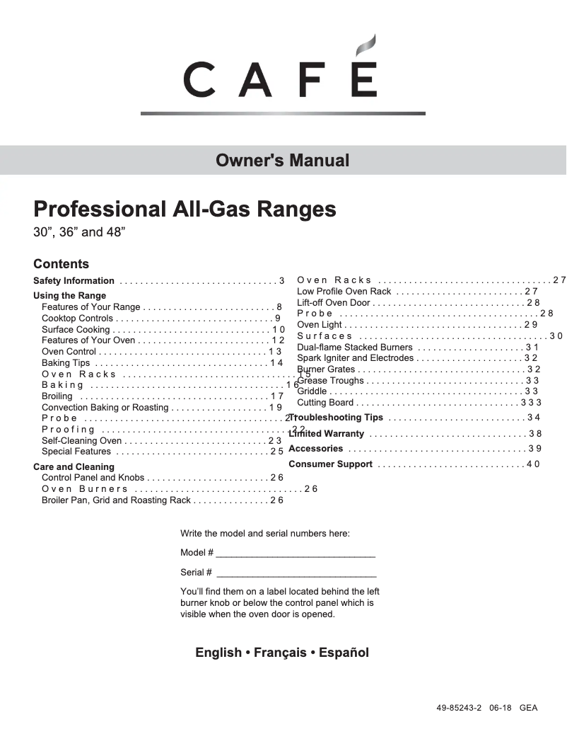 Page 1 of the manual User Manual GE CGY366P4MW2
