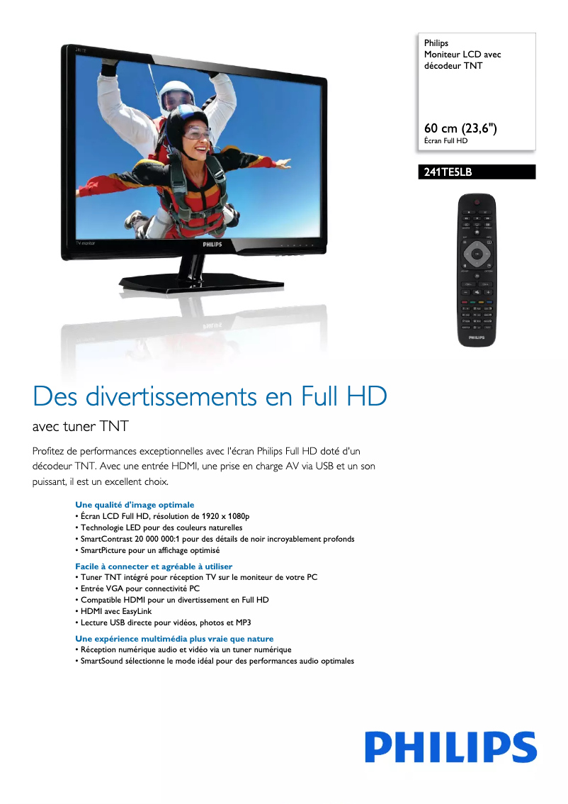 Page 1 de la notice Fiche technique Philips 241TE5LB