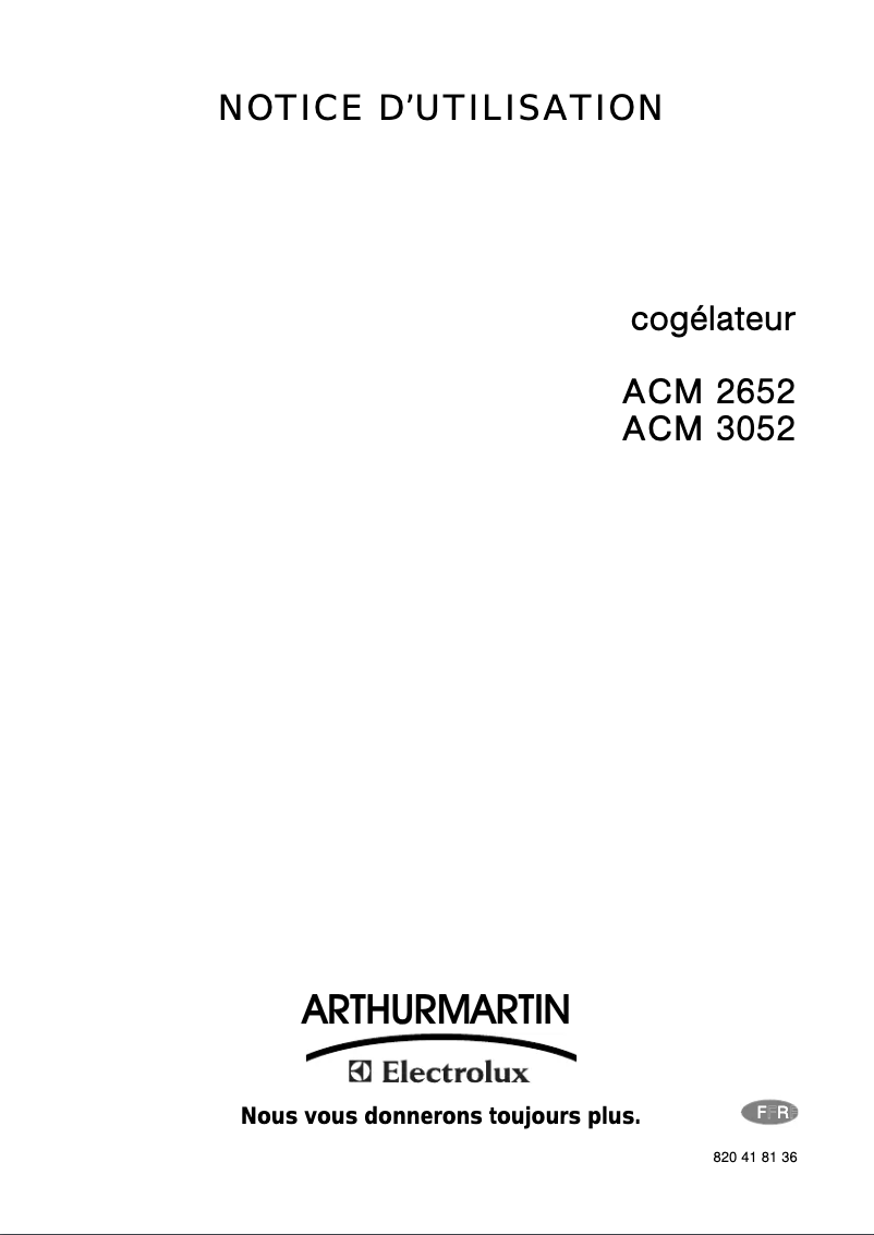 Page 1 de la notice Manuel utilisateur Arthur Martin-Electrolux ACM 2652