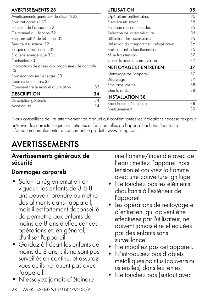 Page 1 de la notice Manuel utilisateur Smeg FAB10HRCR6