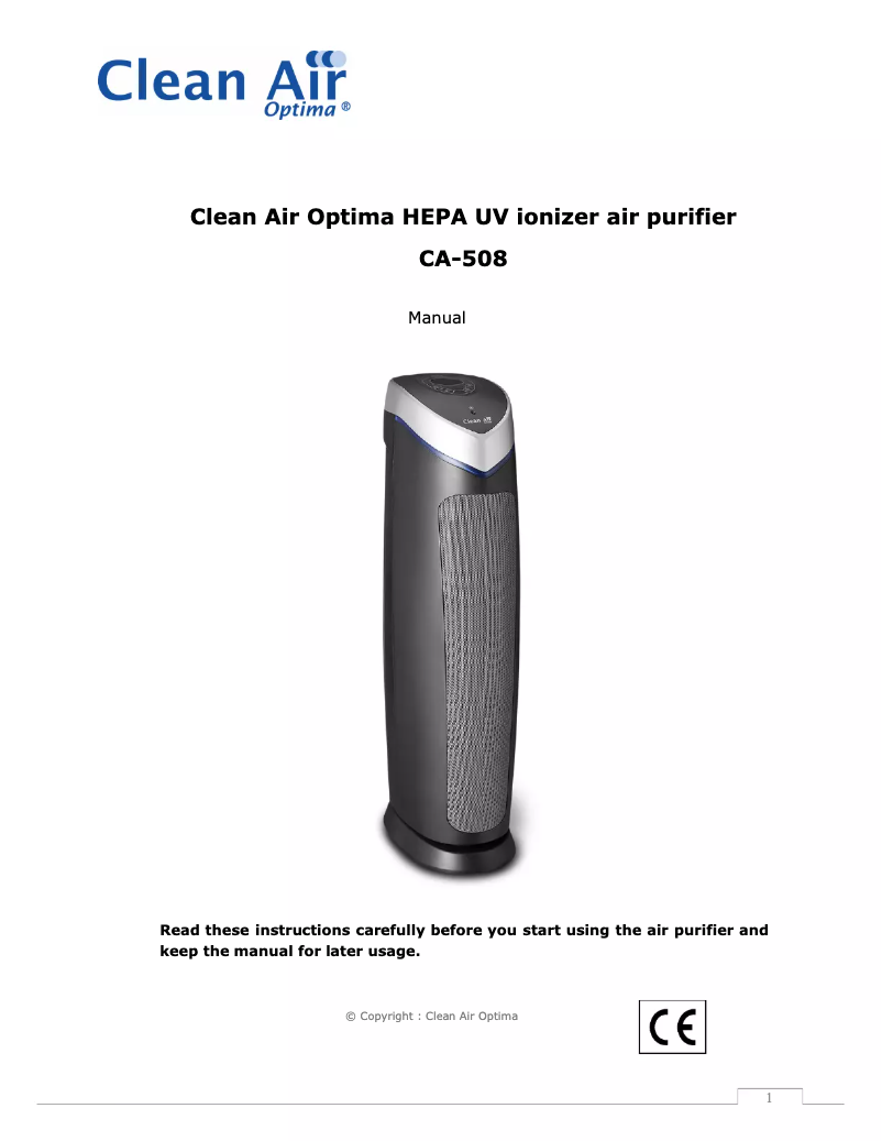 Page 1 de la notice Manuel utilisateur Clean Air Optima CA-508