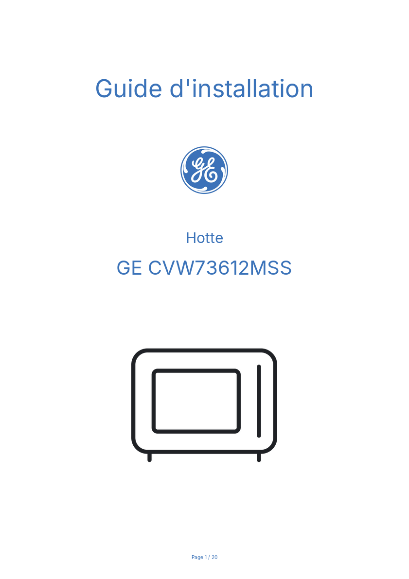 Page n°1 - Guide d'installation GE CVW73612MSS