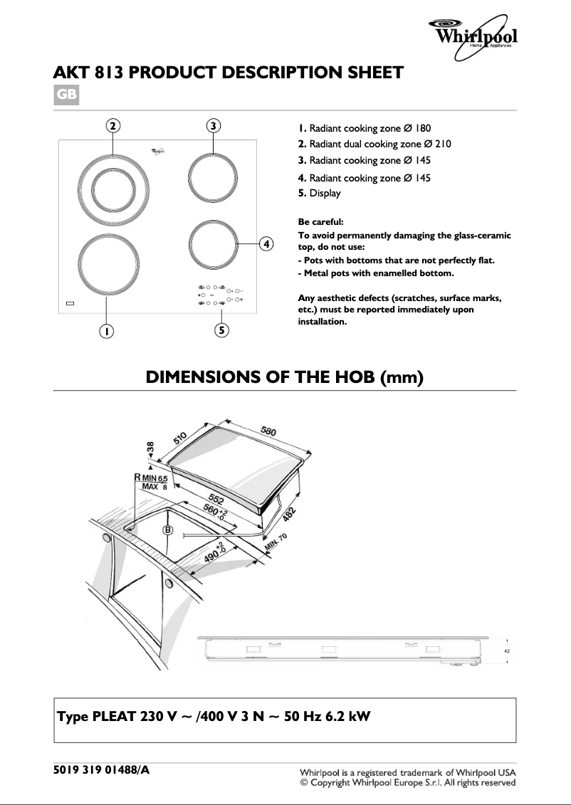Page 1 de la notice Manuel utilisateur Whirlpool AKT 813 NE