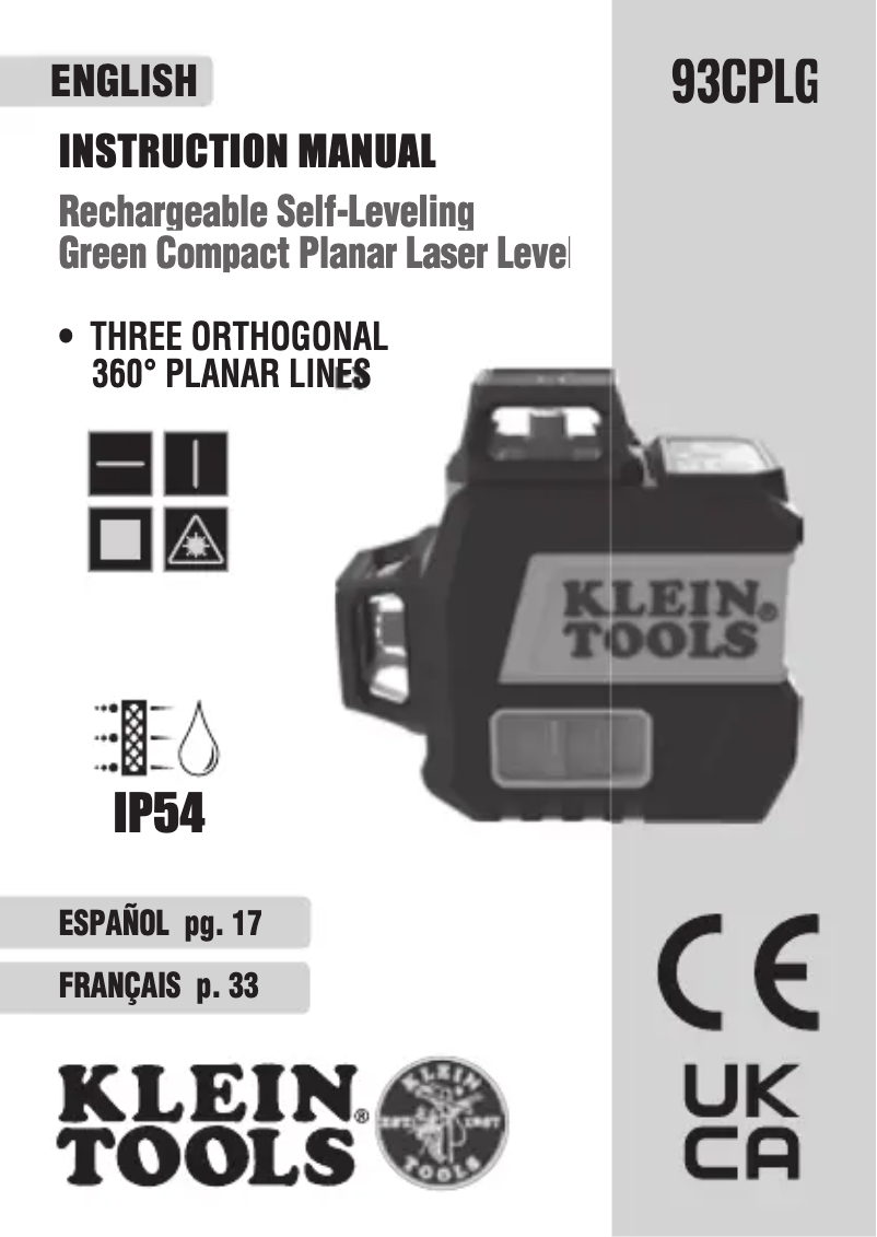 Page 1 de la notice Manuel utilisateur Klein Tools 93CPLG