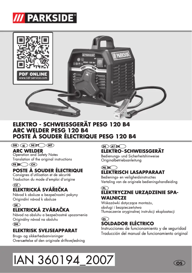 Page 1 de la notice Manuel utilisateur Parkside PESG 120 B4