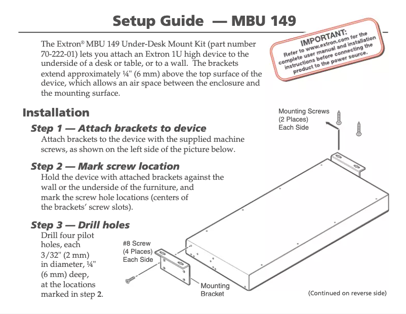 Page n°1 - Manuel utilisateur Extron MBU 149
