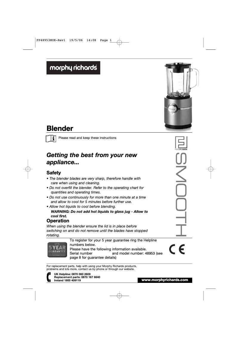 Page 1 de la notice Manuel utilisateur Morphy Richards 48953