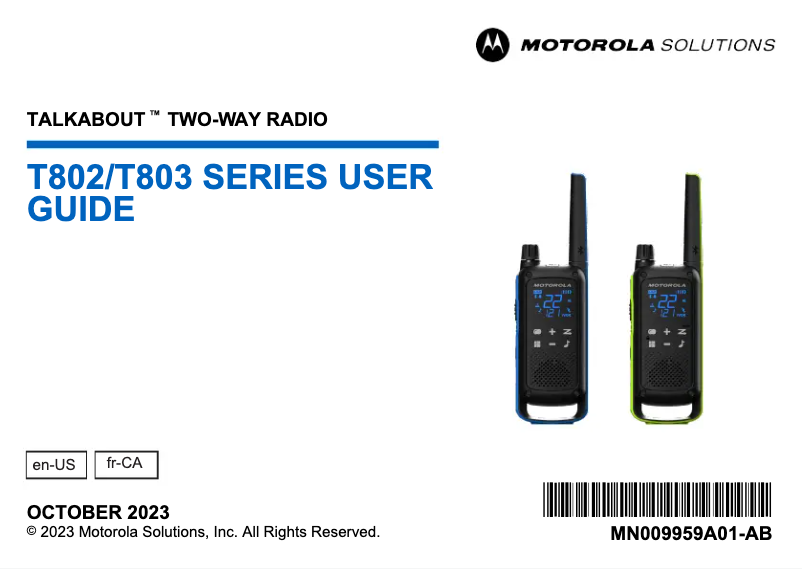 Page n°1 - Manuel utilisateur Motorola TALKABOUT T802