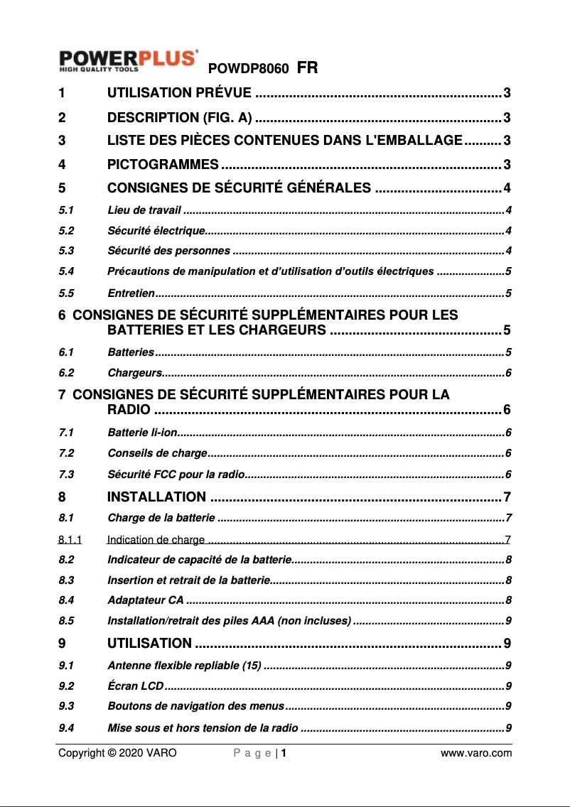 Page 1 de la notice Manuel utilisateur PowerPlus POWDP8060