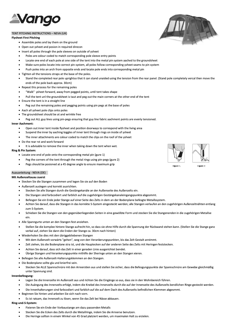 Page 1 de la notice Manuel utilisateur Vango Neva 600XL