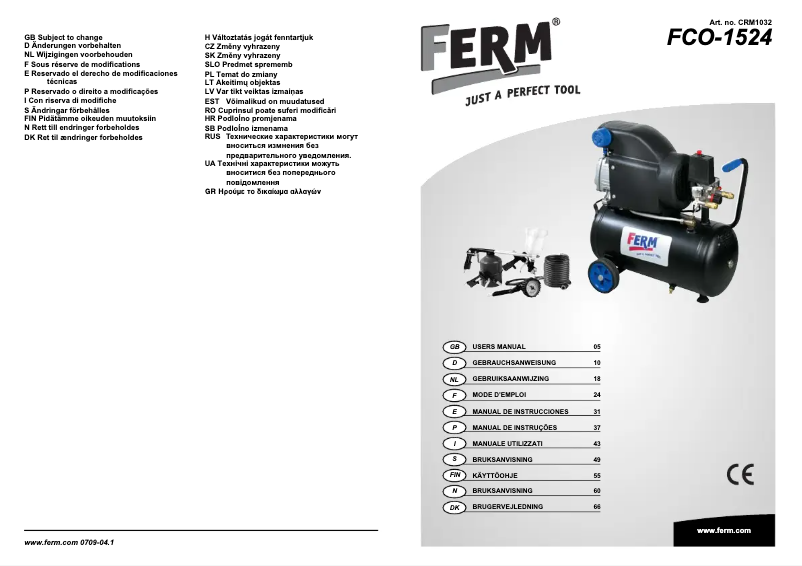 Página 1 del manual Manual de usuario Ferm CRM1032 FCO-1524