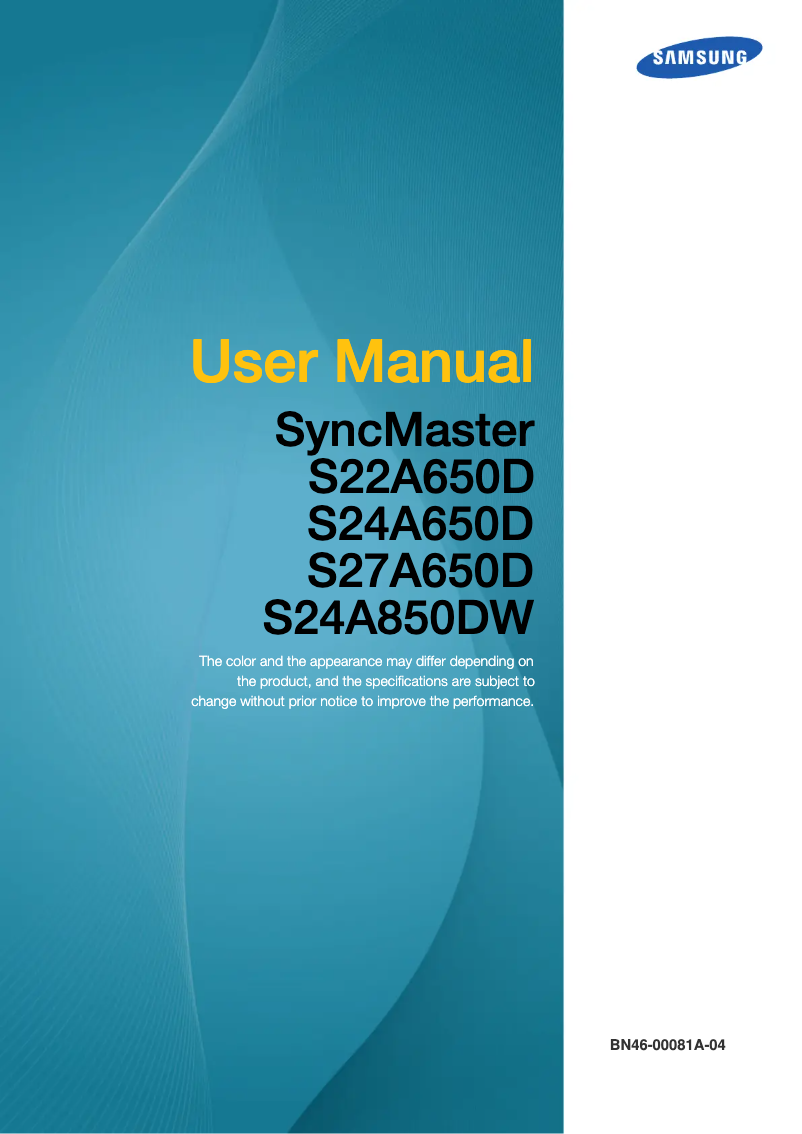 Page 1 de la notice Manuel utilisateur Samsung SyncMaster S24A850DW