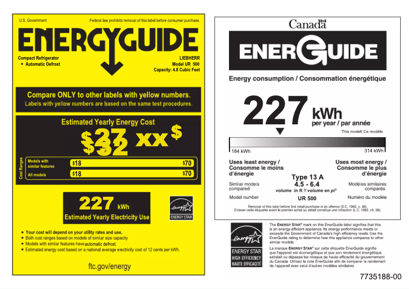 Page 1 de la notice Label énergétique Liebherr UR 500