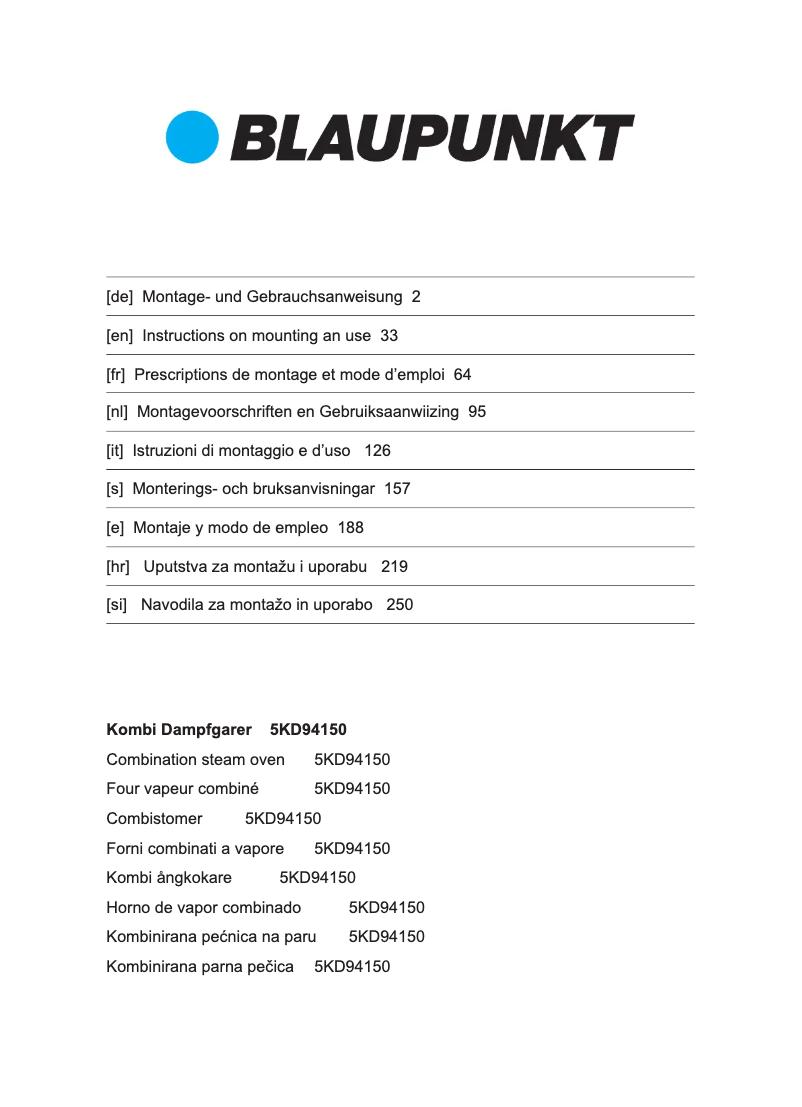 Page 1 de la notice Manuel utilisateur Blaupunkt 5KD94150