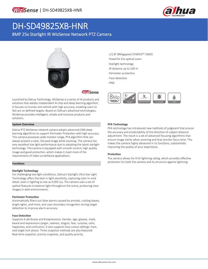 Page n°1 - Fiche technique Dahua Technology SD49825XB-HNR