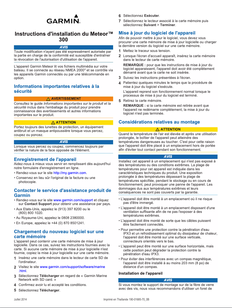 Page 1 de la notice Guide d'installation Garmin Meteor 300