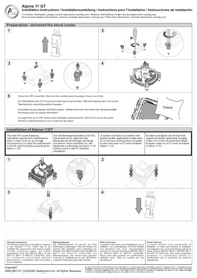 Page 1 de la notice Manuel utilisateur Arctic Cooling Alpine 11GT