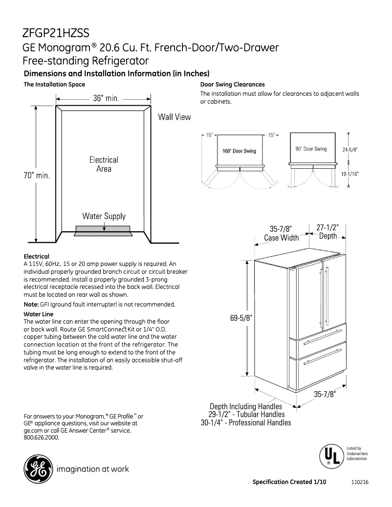 Page n°1 - Fiche technique GE ZFGP21HZSS