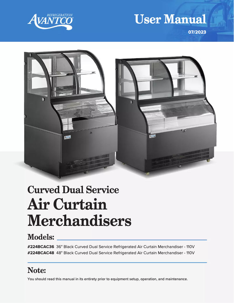 Page 1 de la notice Manuel utilisateur Avantco BC-36-SB