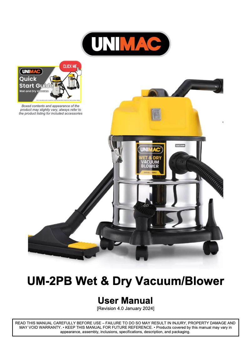 Page 1 de la notice Manuel utilisateur Unimac UM-2PB