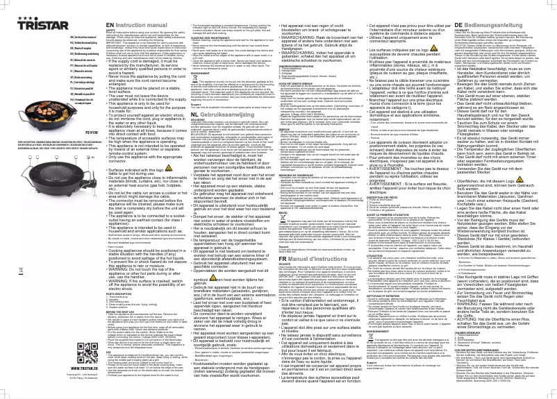 Page 1 de la notice Manuel utilisateur TriStar PZ-9150