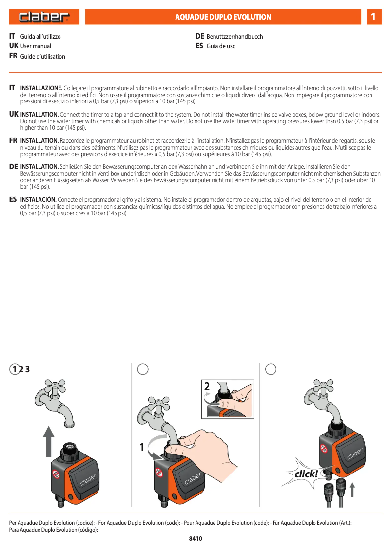 Page n°1 - Manuel utilisateur Claber Duplo Evolution 8062
