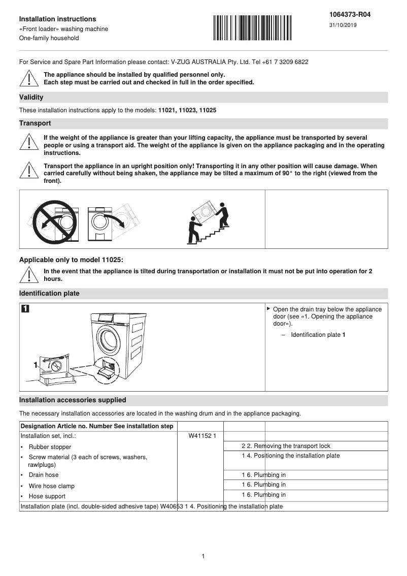 Imagen de la primera página del manual del dispositivo AdoraWash V2000