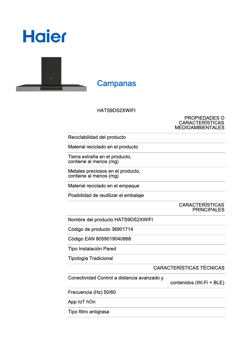 Page n°1 - Label énergétique Haier HATS9DS2XWIFI