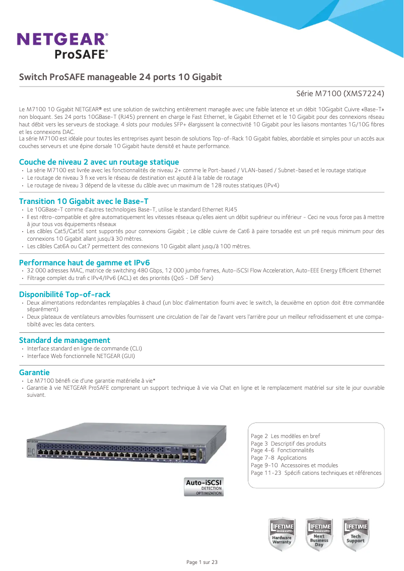 Page 1 de la notice Fiche technique Netgear ProSafe M7100