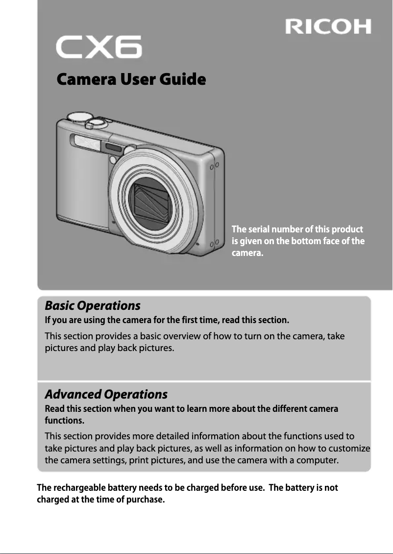 Page 1 de la notice Manuel utilisateur Ricoh CX6