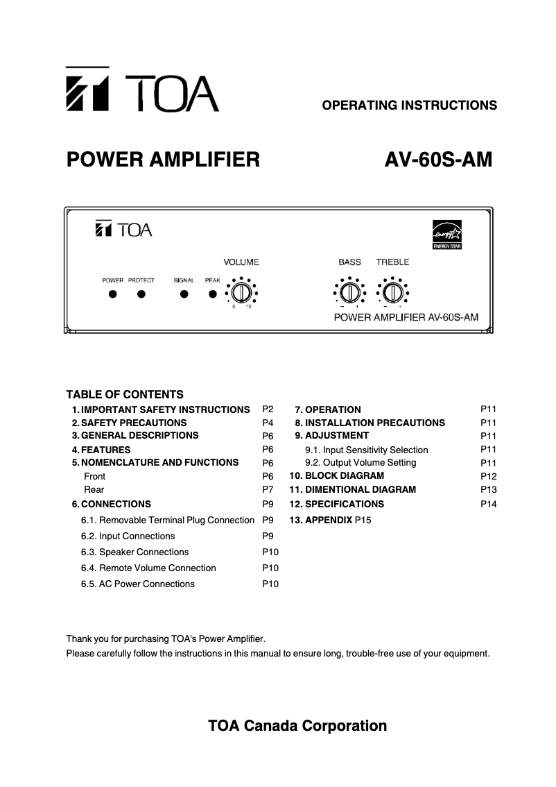 Page n°1 - Manuel utilisateur TOA AV-60S-AM