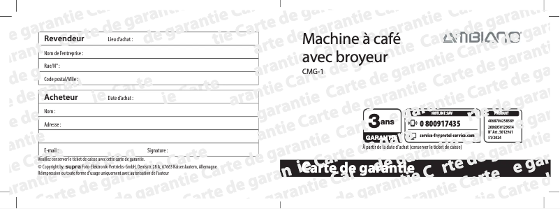 Page n°1 - Informations de garantie Maginon CMG-1