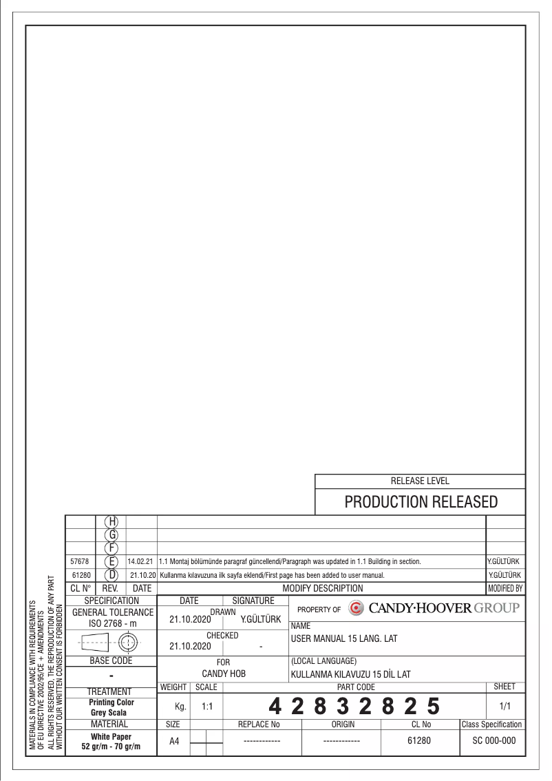 Page n°1 - Manuel utilisateur Candy CHW6LBX