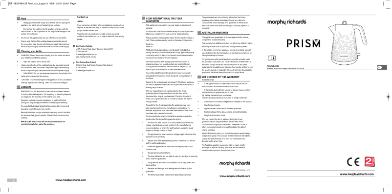 Image de la première page du manuel de l'appareil Prism 108251