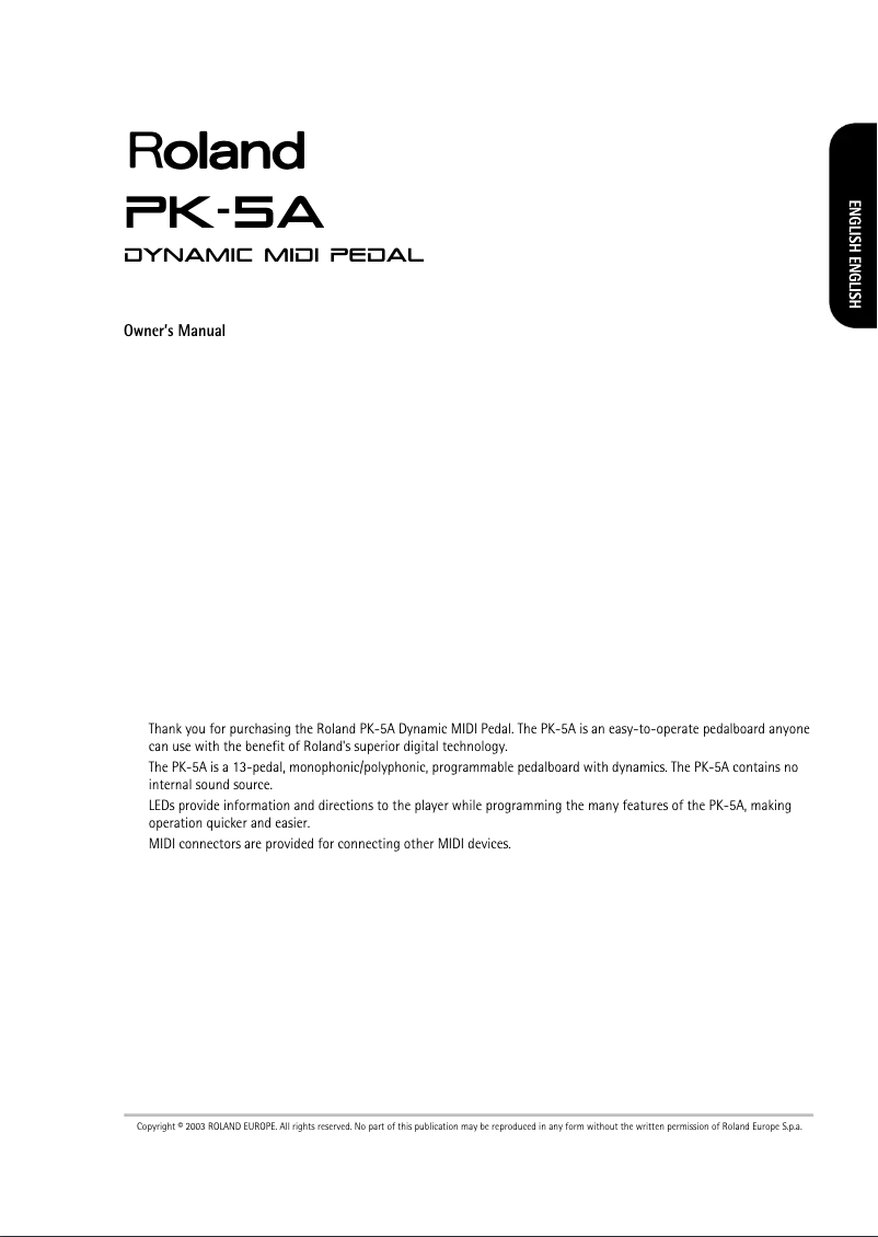Page 1 de la notice Manuel utilisateur Roland PK-5