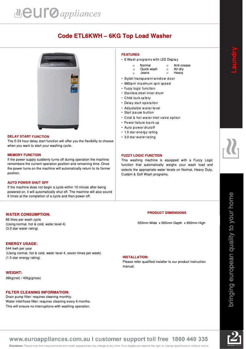Image de la première page du manuel de l'appareil ETL6KWH
