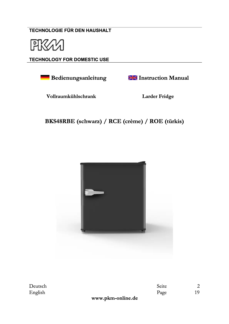 Page 1 de la notice Manuel utilisateur PKM BKS48ROE