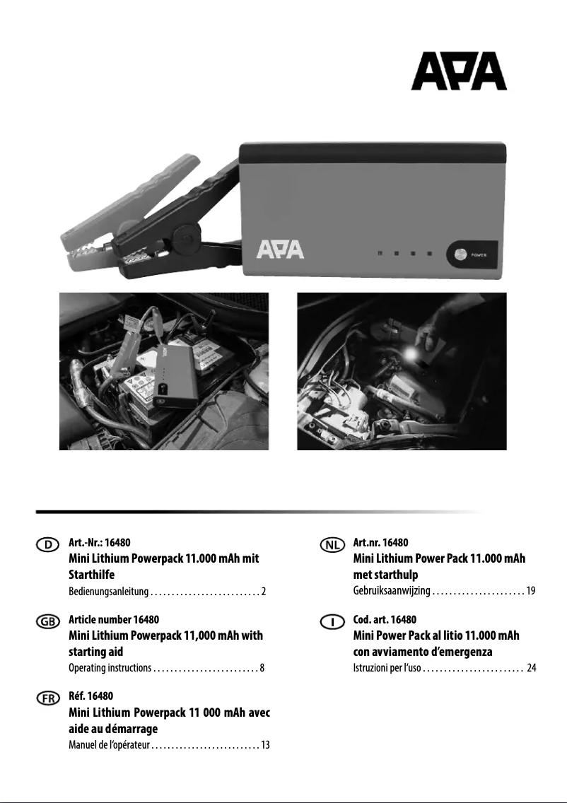 Page 1 de la notice Manuel utilisateur APA 16480