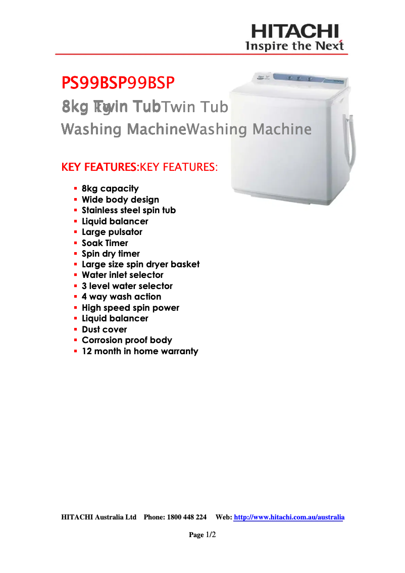 Page n°1 - Fiche technique Hitachi PS99BSP