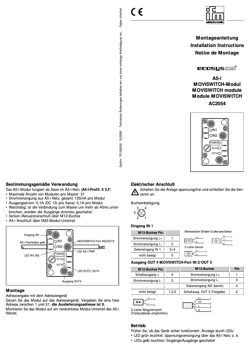 Page 1 de la notice Manuel utilisateur IFM AC2054