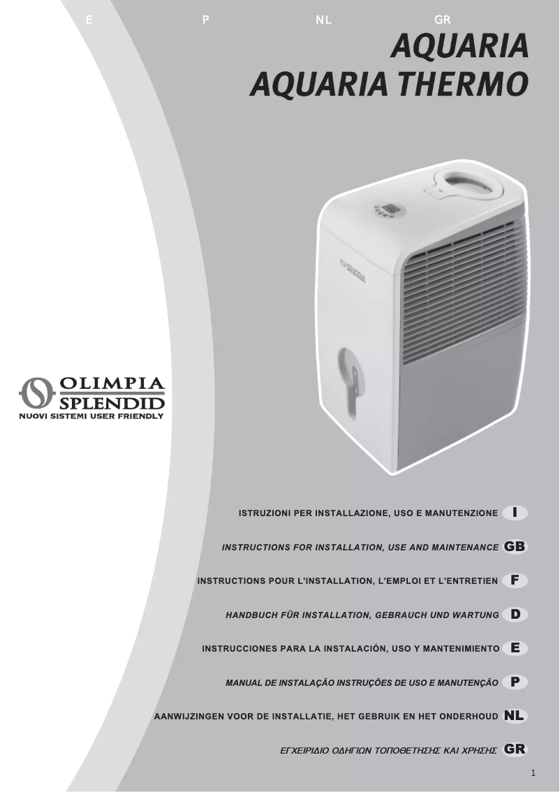 Page 1 de la notice Manuel utilisateur Olimpia Splendid Aquaria Thermo