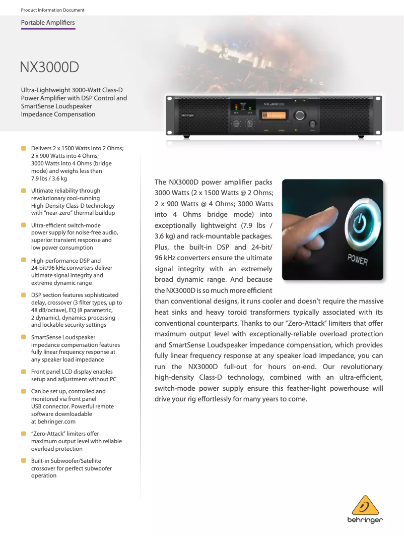 Página 1 del manual Ficha técnica Behringer NX3000D