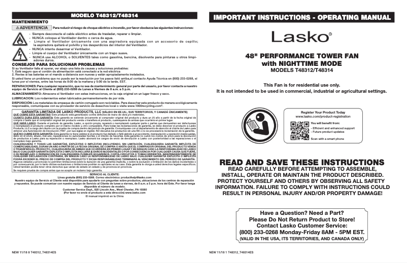 Page 1 de la notice Manuel utilisateur Lasko T48312