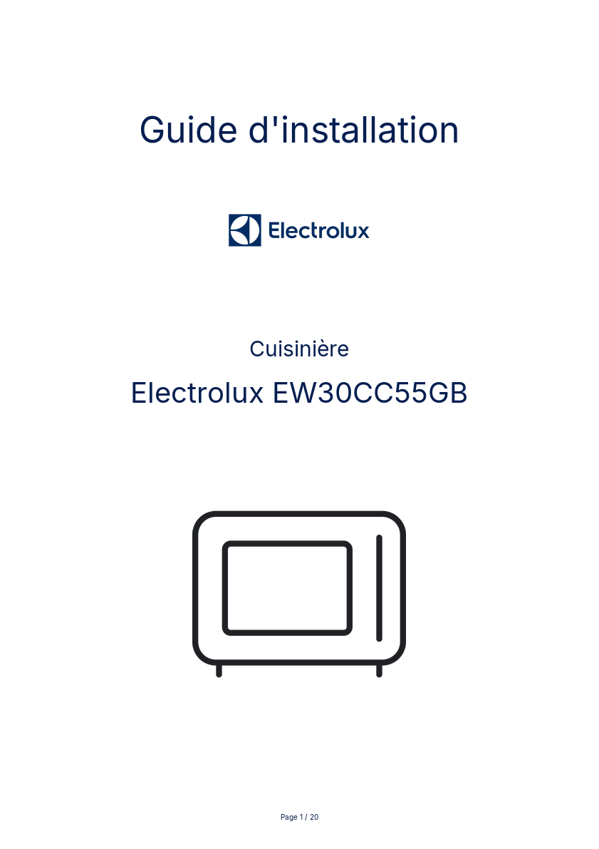 Page n°1 - Guide d'installation Electrolux EW30CC55GB