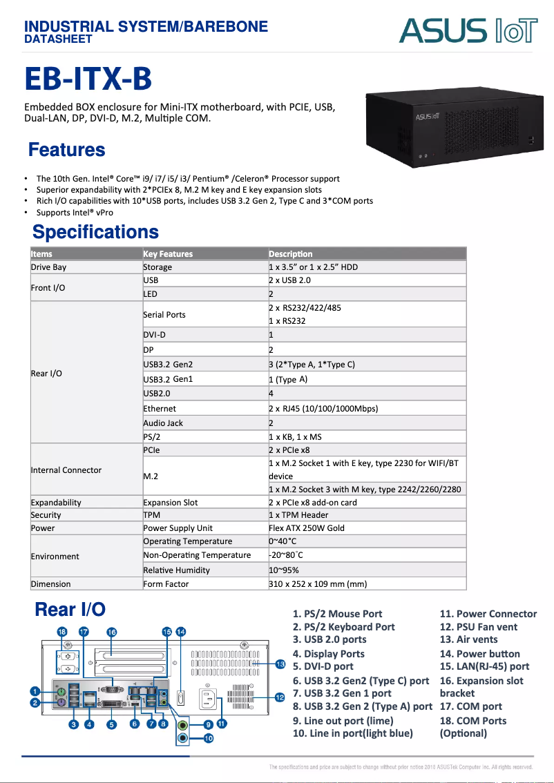 Page 1 de la notice Fiche technique Asus EB-ITX-B