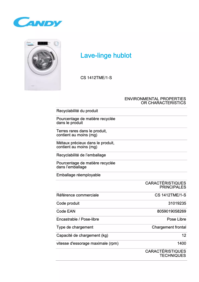 Image de la première page du manuel de l'appareil CS 1412TME/1-S