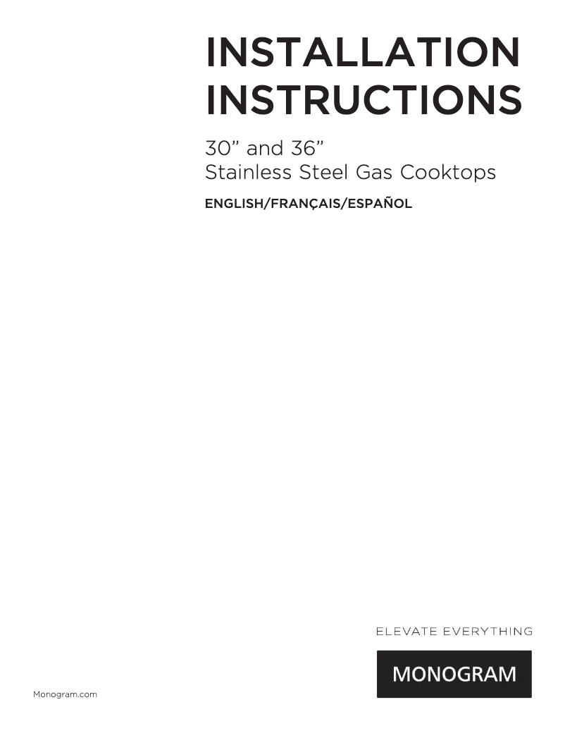 Page 1 de la notice Guide d'installation Monogram ZGU36RSLSS