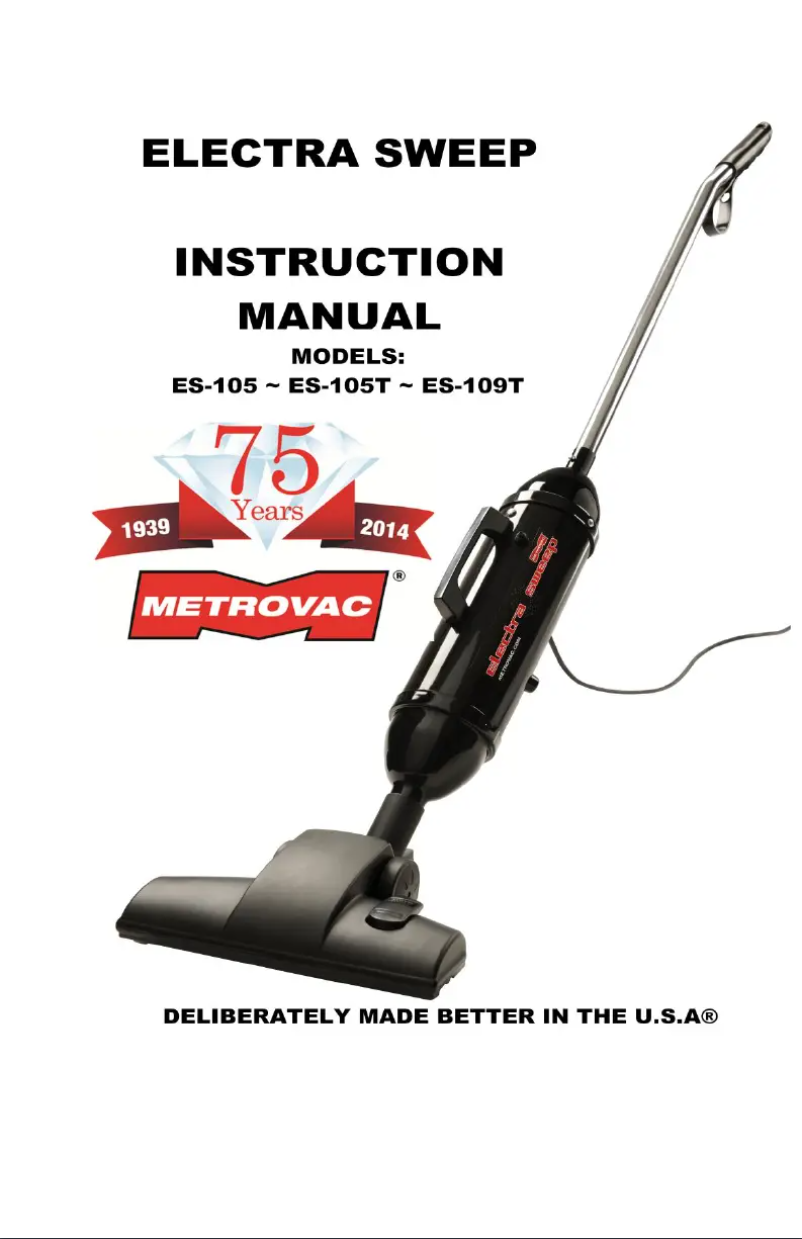 Page n°1 - Manuel utilisateur MetroVac ElectraSweep ES-109T