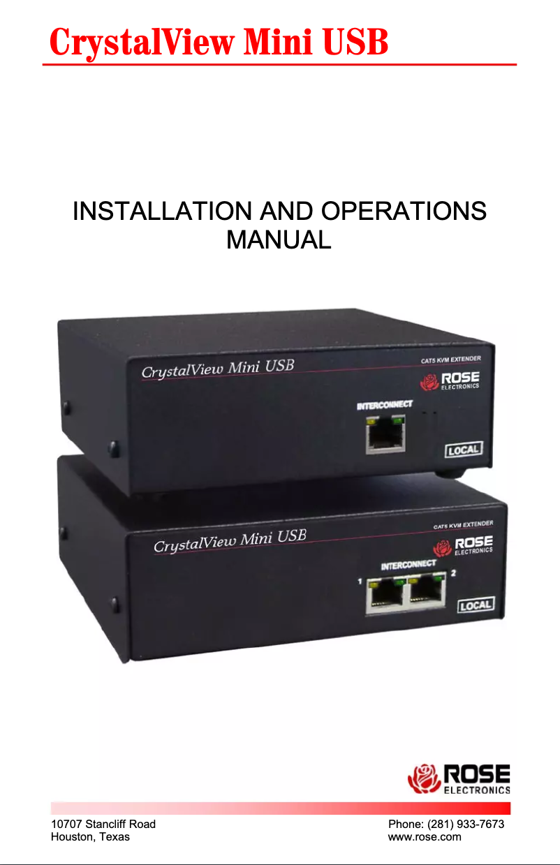 Page 1 de la notice Manuel utilisateur Rose CrystalView Mini USB