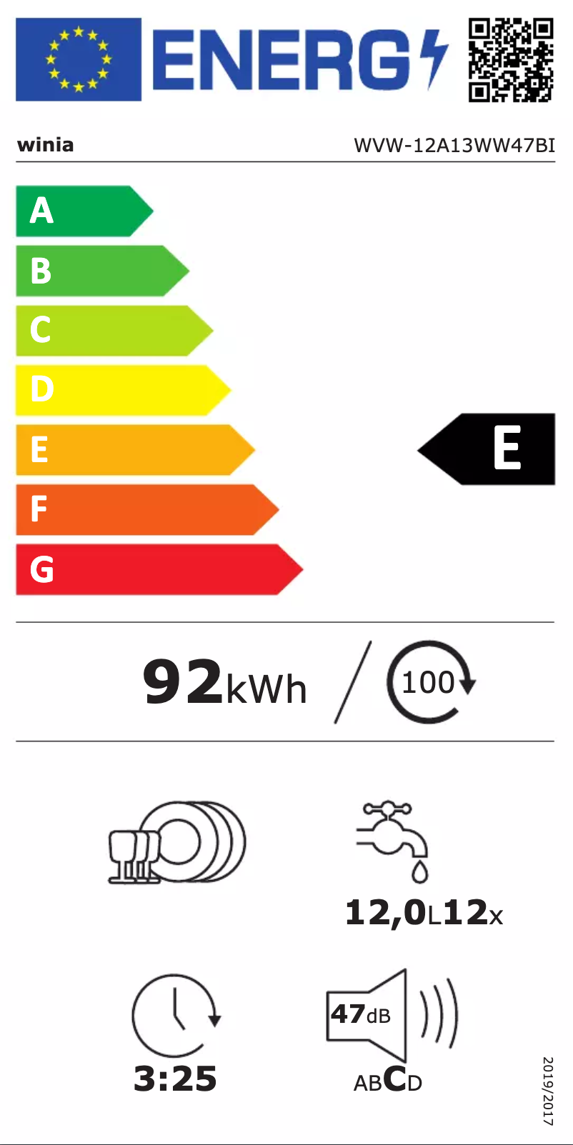 Page n°1 - Label énergétique Winia WVW-12A13WW47BI